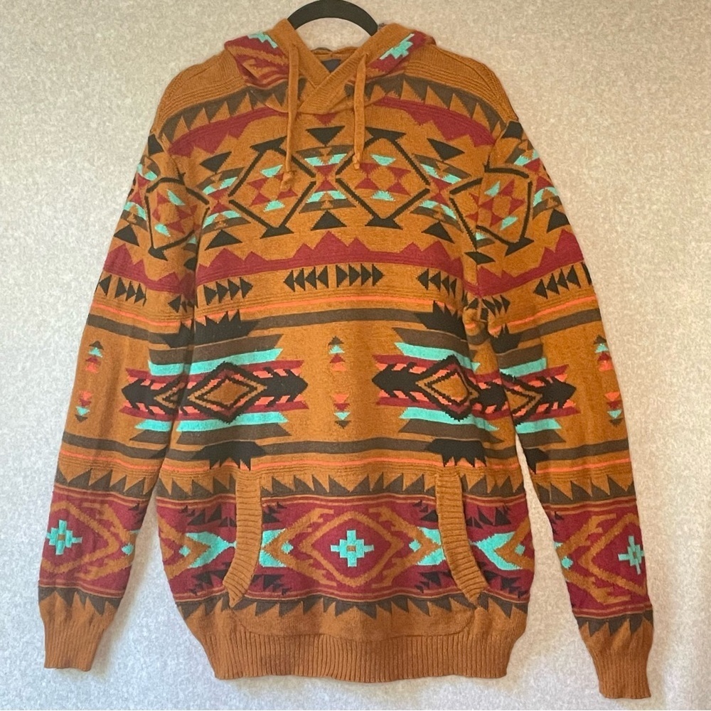 Vintage American Eagle Southwestern Pullover Hooded Sweater Large #AB